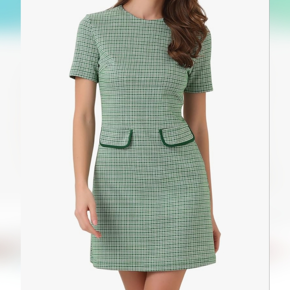 NWT Allegra K Short Sleeve Houndstooth Plaid Dress, Size XL